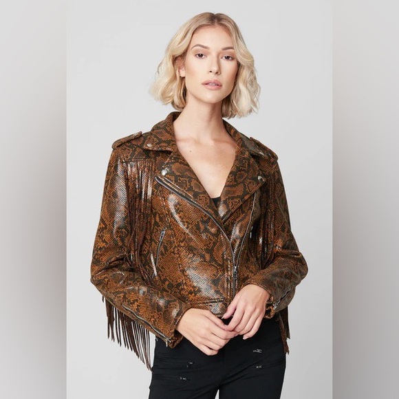 BLANK NYC WORD OF MOUTH SNAKE PRINT FAUX LEATHER FRINGE ZIP UP JACKET SIZE SMALL - Picture 2 of 16